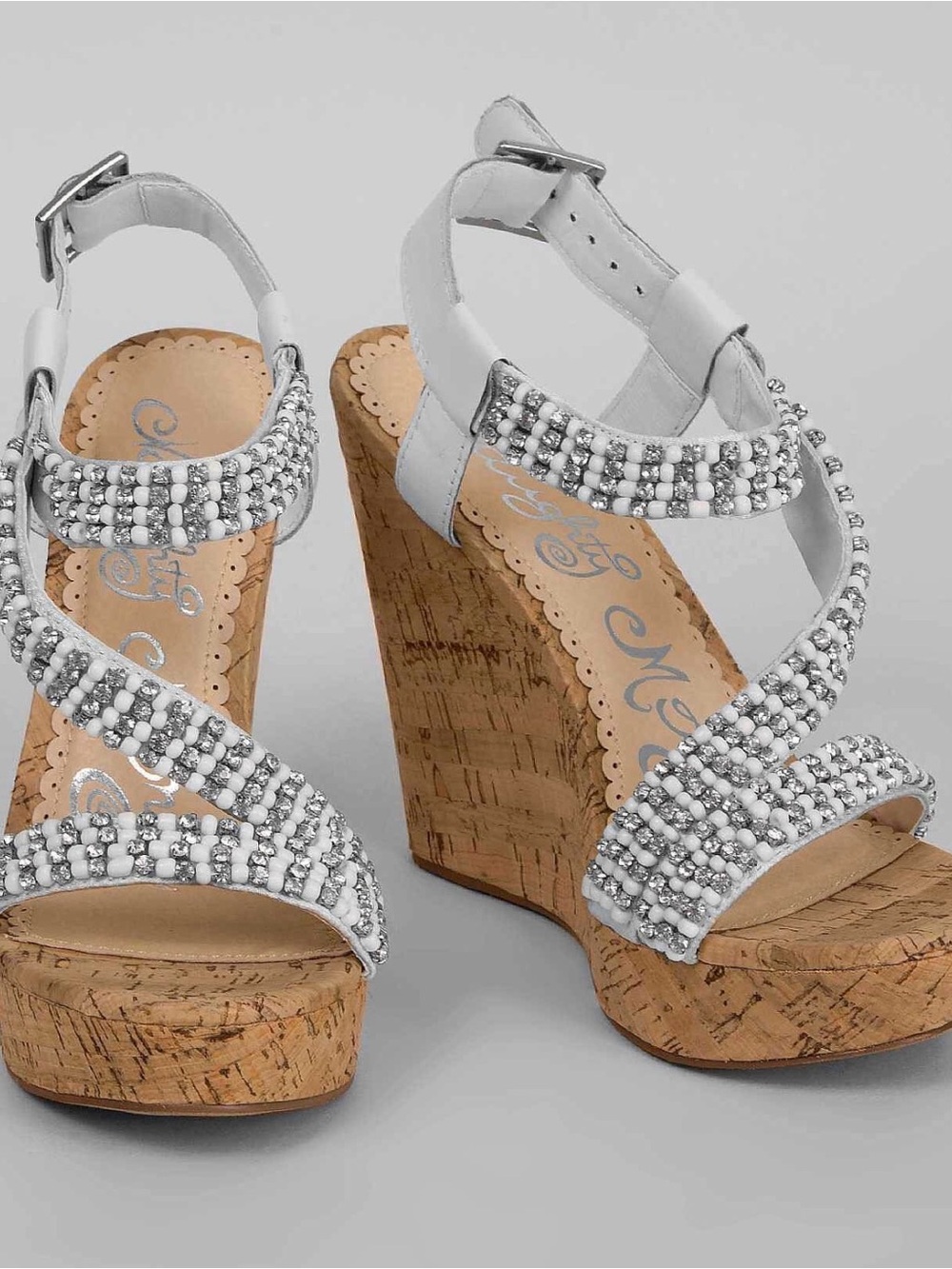 naughty monkey White Beaded Cork Wedge Sandals